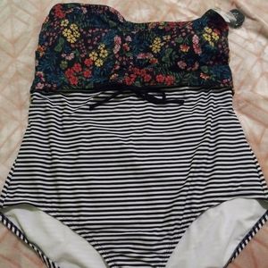 Floral and Striped Swimsuit